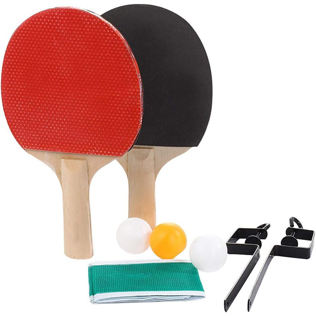 مجموعة تنس الطاولة مع رف شبكي ومضربين وكرة تنس