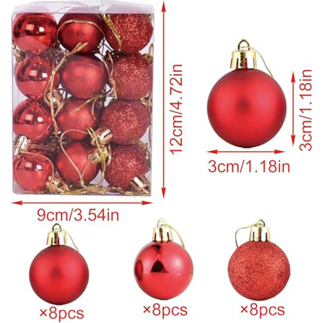 كرات كريسماس حمراء 3 سم - 24 قطعة