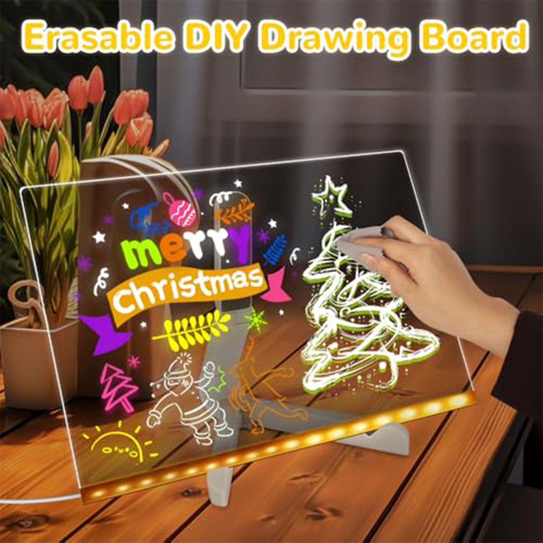 لوحة LED ملاحظات مضيئة بحامل وأقلام مضيئة - 30×20 سم