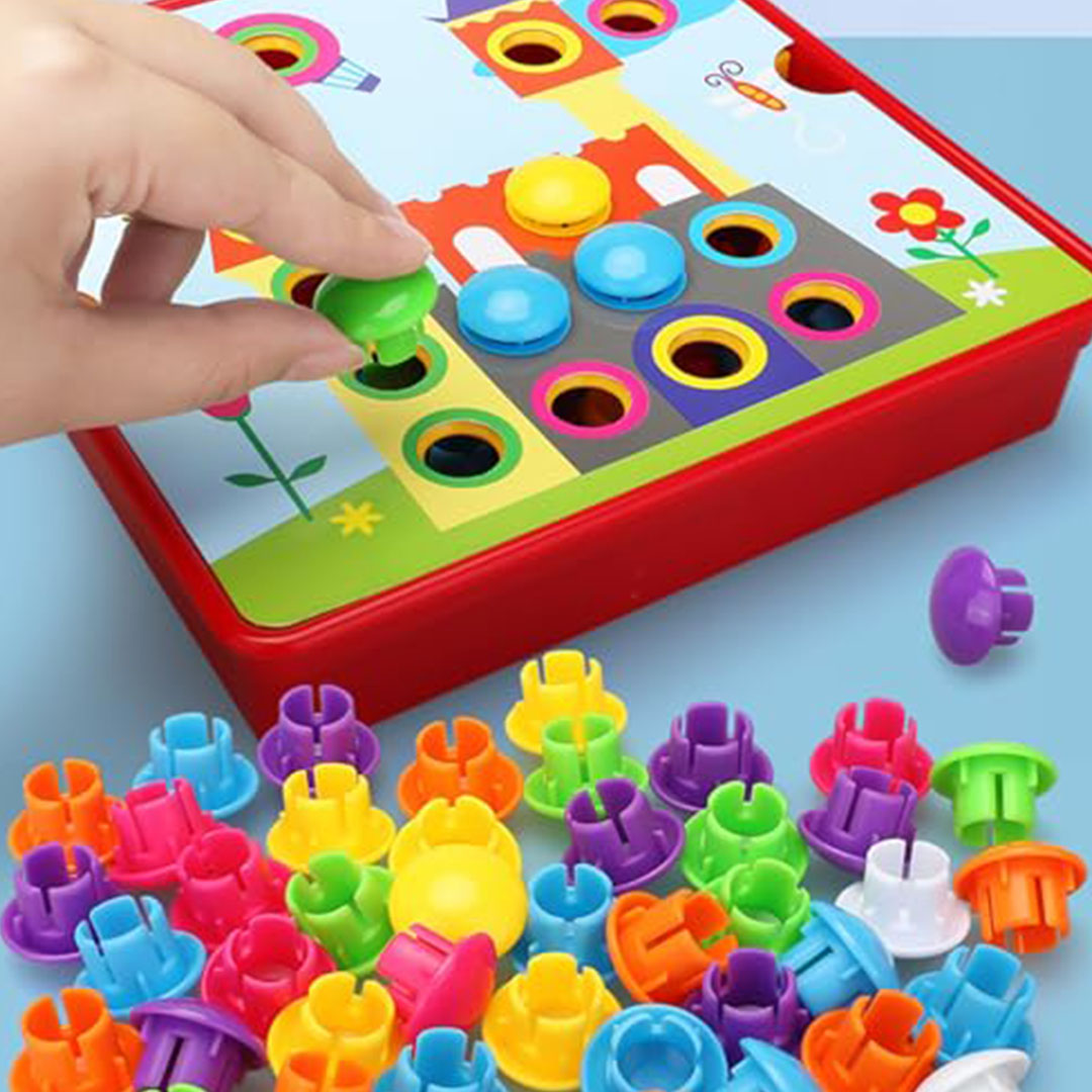 لعبة أزرار الأطفال مع 46 خرزة كبيرة و12 بطاقة ملونة