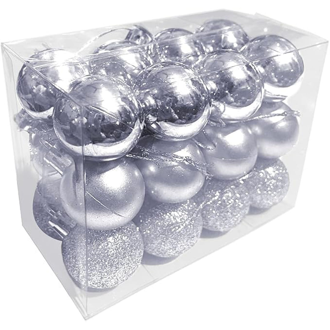 كرات زينة كريسماس لامعة ومطفي فضي - 24 قطعة