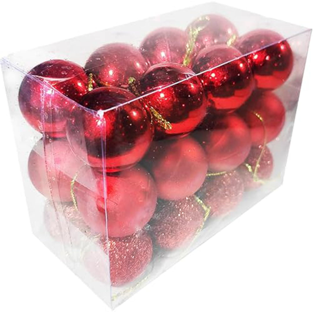 كرات كريسماس حمراء 3 سم - 24 قطعة