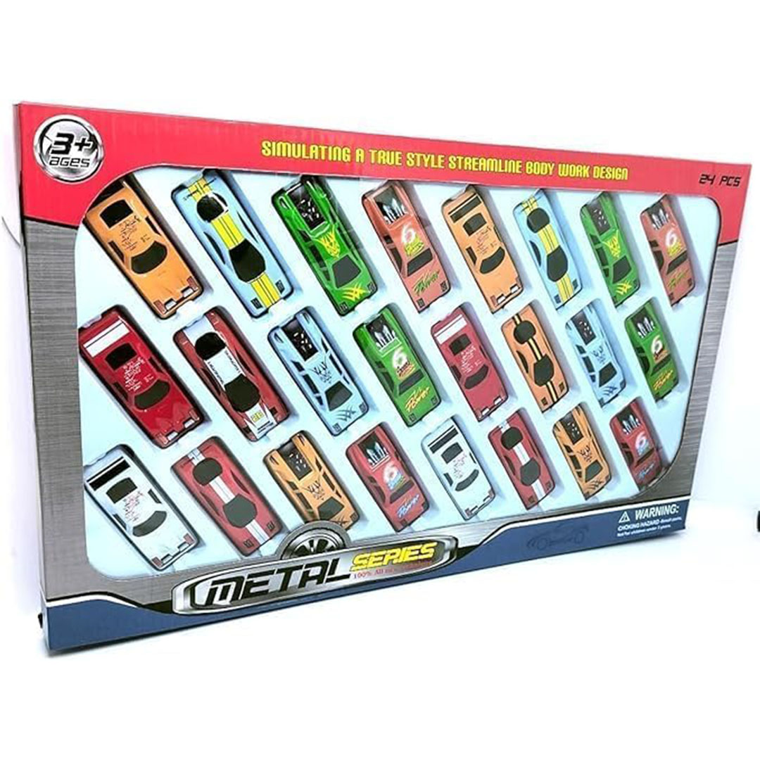 مجموعة سيارات سباق معدنية للأطفال - 24 قطعة