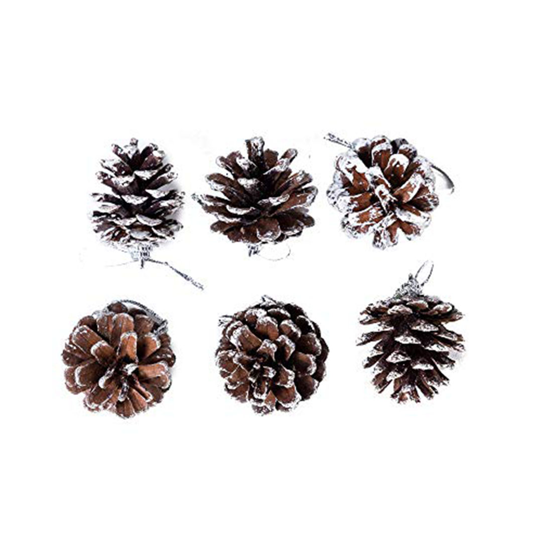 أكواز صنوبر طبيعي مع ثلج أبيض - 4 سم - 6 قطع