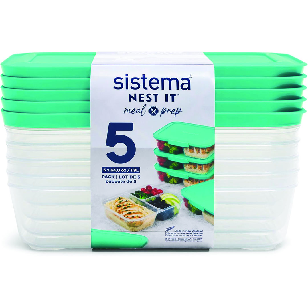 علب تخزين الطعام سيستيما نيست - 5 قطع - شفاف/مينت