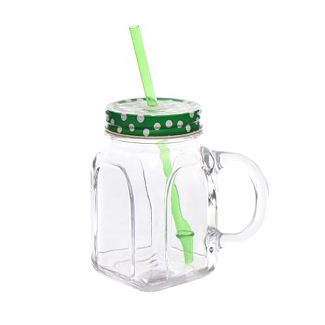 مج بشكل برطمان بغطاء وشاليموه - أخضر - 450 مل