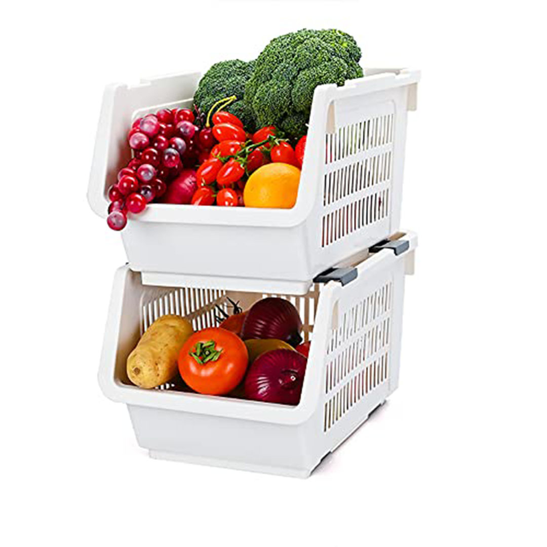 منظم بلاستك للمطبخ والخضروات - أبيض - 2 قطعة