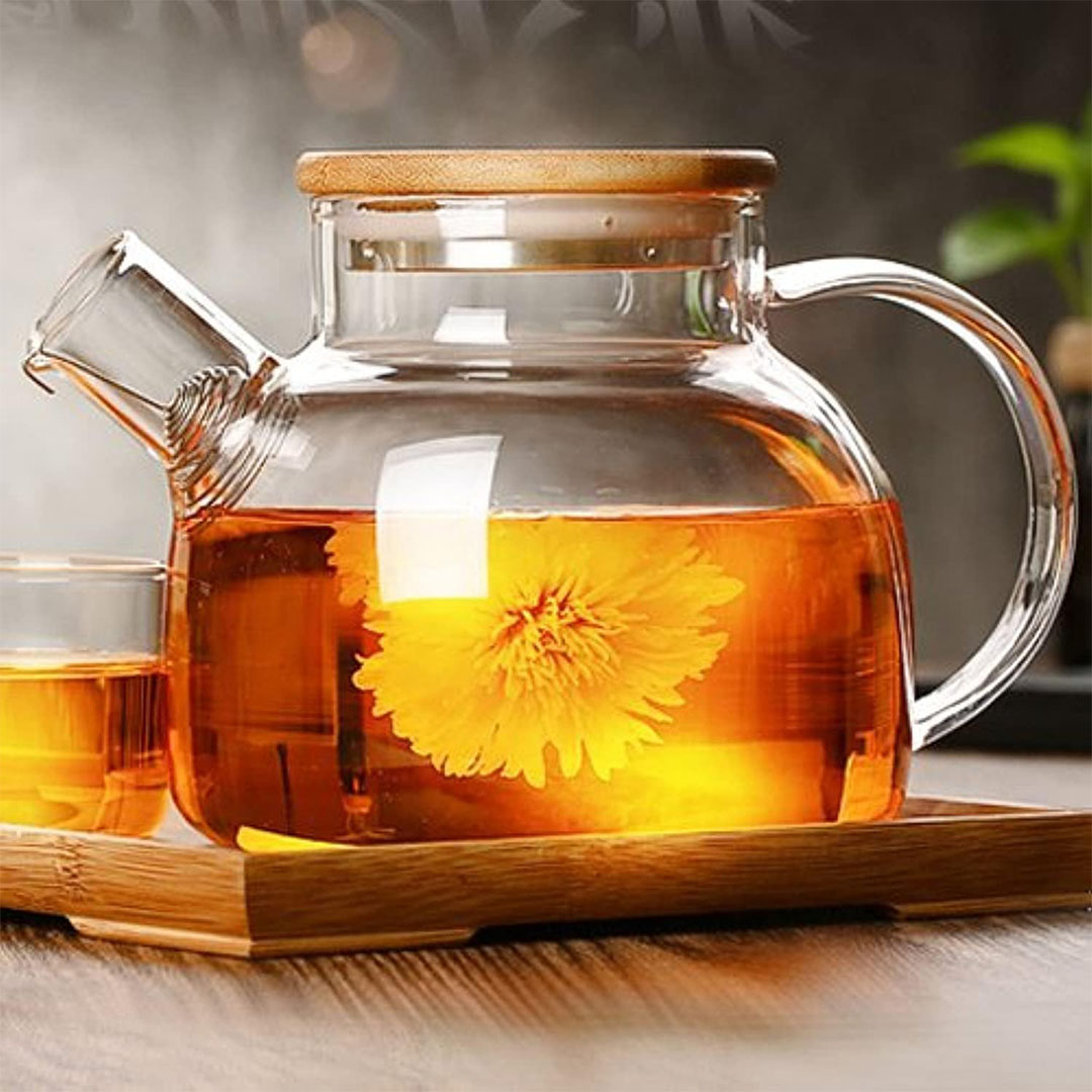 إبريق زجاجي بغطاء خشبي - 1000 مللي
