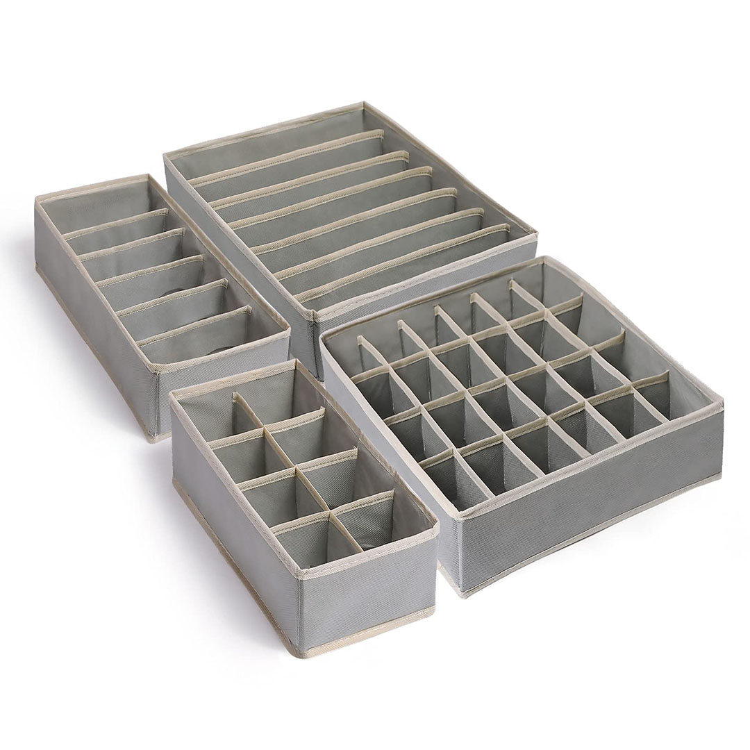 صندوق تخزين قابل للطي للملابس الداخلية والجوارب-رمادي