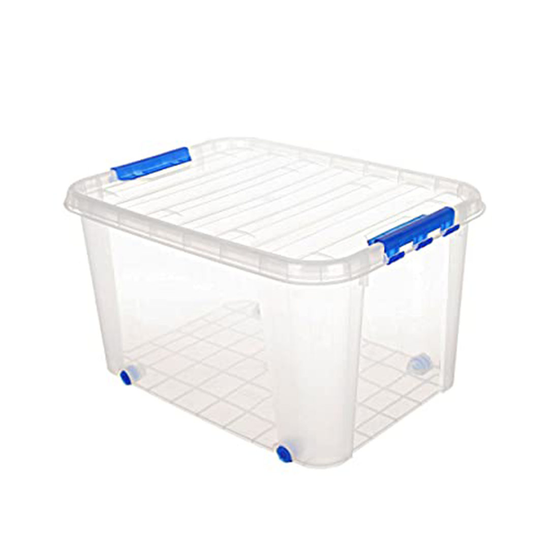 صندوق تخزين متعدد الاستخدامات بغطاء من الوطنية قابل للدوران - 72 لتر - شفاف