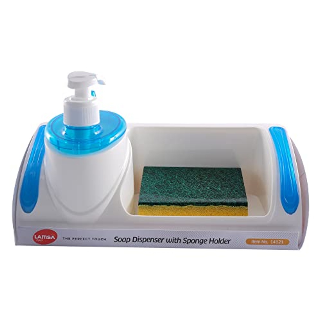 موزع صابون وحامل سفنجة بلاستك - أبيض*لبني