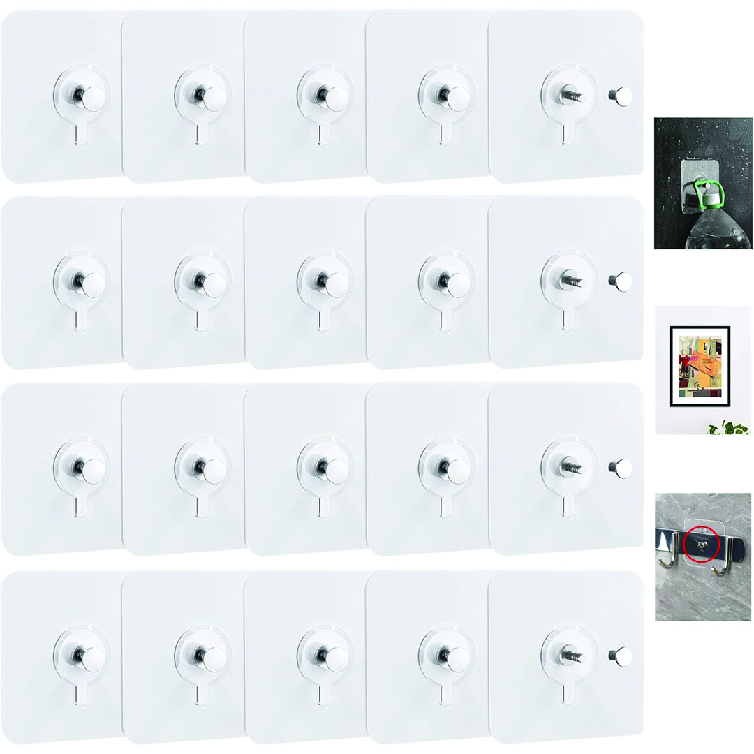 خطاف حائط لاصق - 30 قطعة - شفاف
