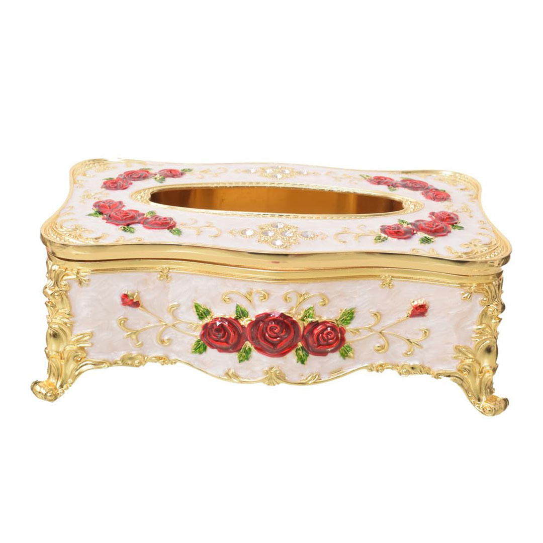 منظم معدن للمناديل الورقيه - أبيض /ذهبي