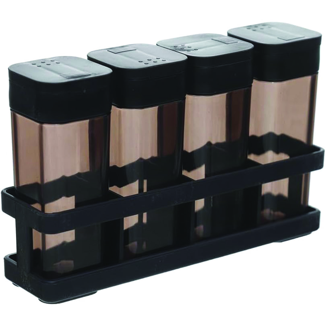 طقم توابل وبقوليات بلاستيك بحامل - 4 قطع - أسود