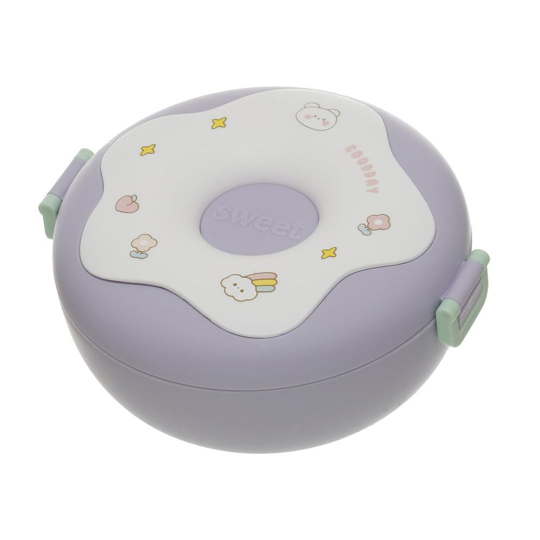 لانش بوكس بلاستيك مقسم محكم الغلق مع معلقه وشوكه - 16*16 سم - بنفسجي