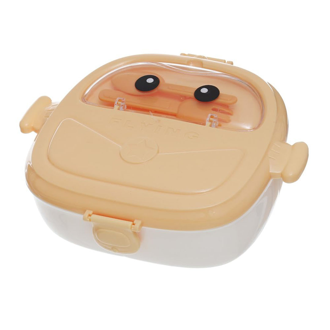 لانش بوكس بلاستيك مقسم محكم الغلق مع معلقه وشوكه 1 لتر- أبيض / أصفر