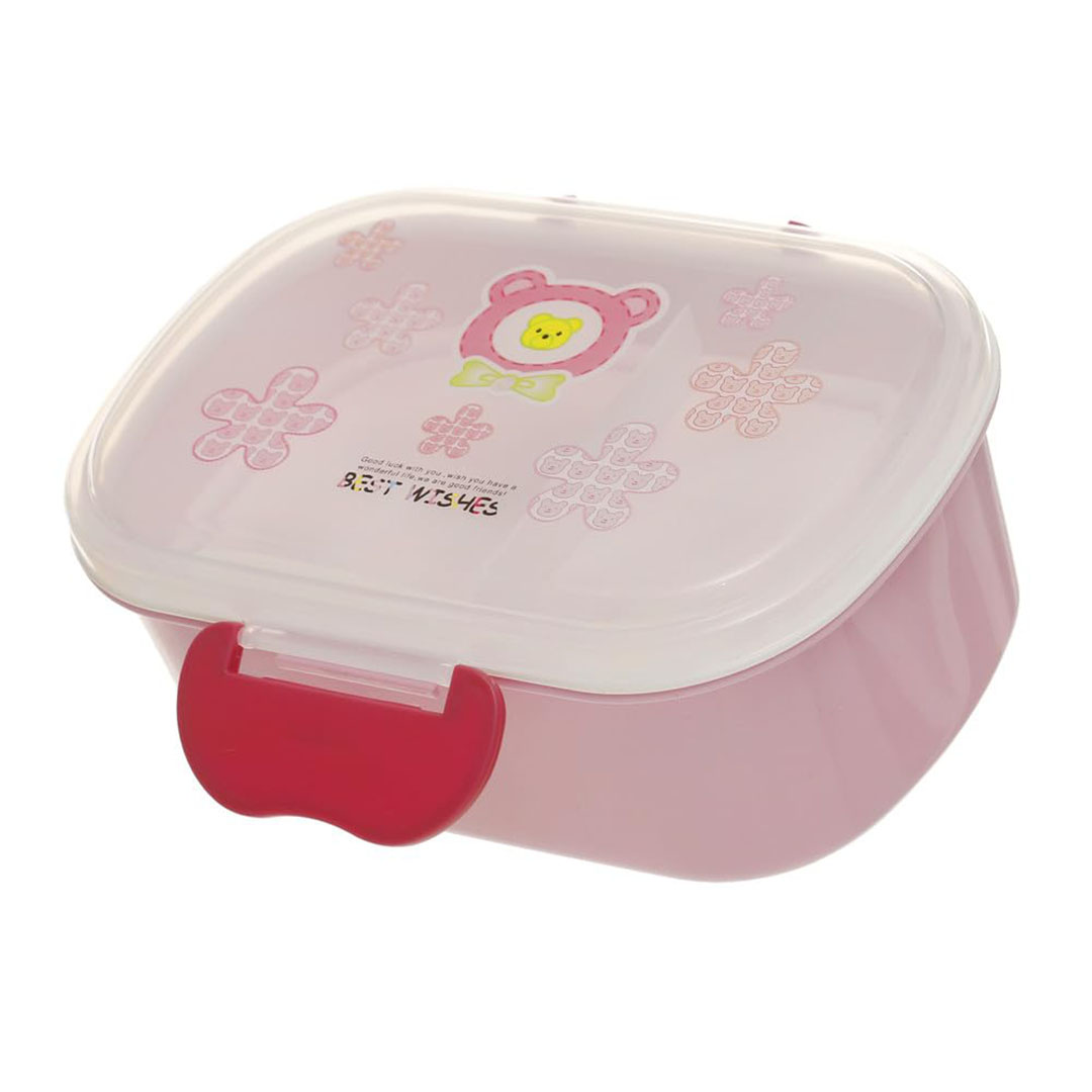 لانش بوكس بلاستيك مقسم محكم الغلق مع معلقه وطبق - 13*18 سم - بينك