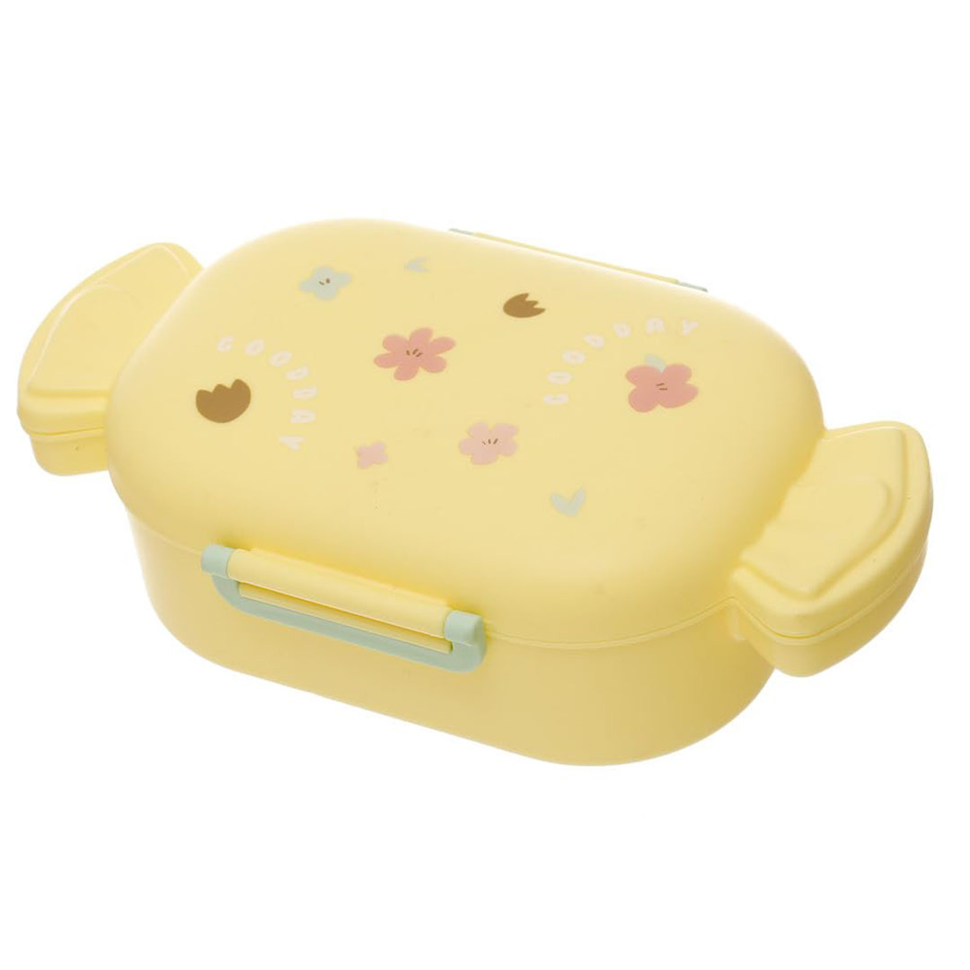 لانش بوكس بلاستيك مقسم محكم الغلق مع معلقه وشوكه للأطفال - أصفر