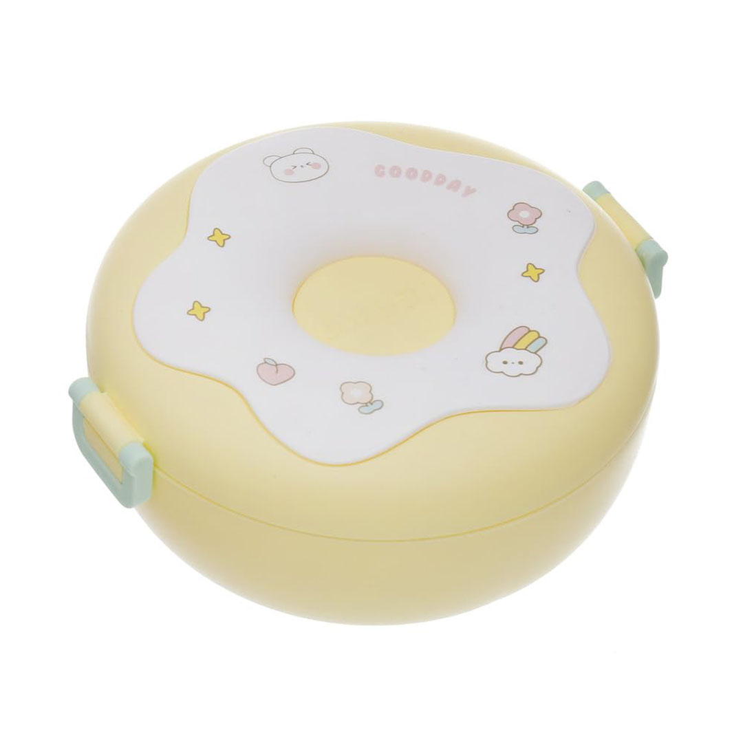 لانش بوكس بلاستيك مقسم محكم الغلق مع معلقه وشوكه - 16*16 سم- أصفر