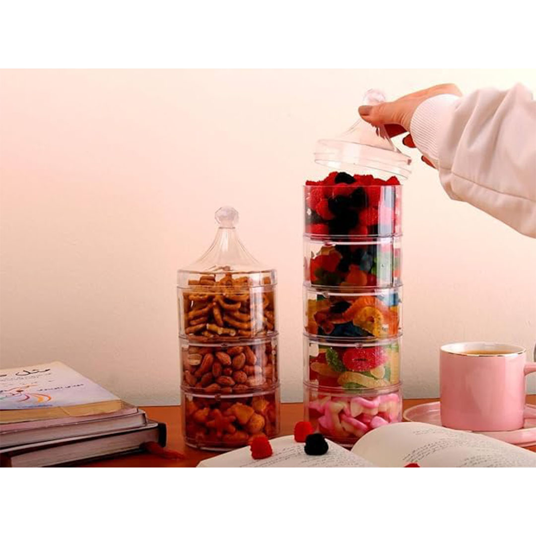 طقم أكريلك لتقديم الحلويات - 5 ادوار - شفاف