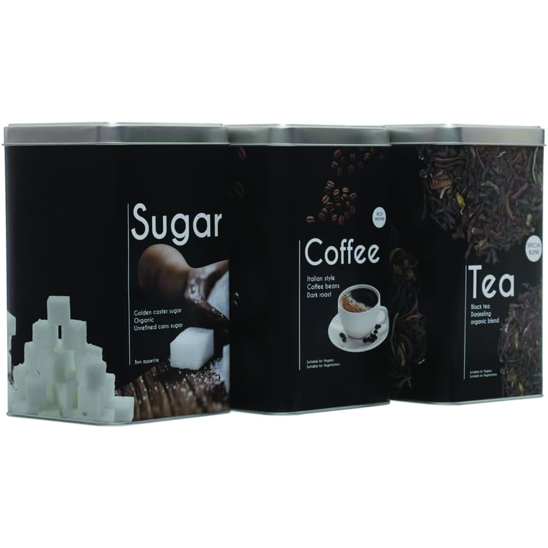 مجموعة علب معدنية للبقوليات والتوابل - 3 قطع - 1 كجم - أسود