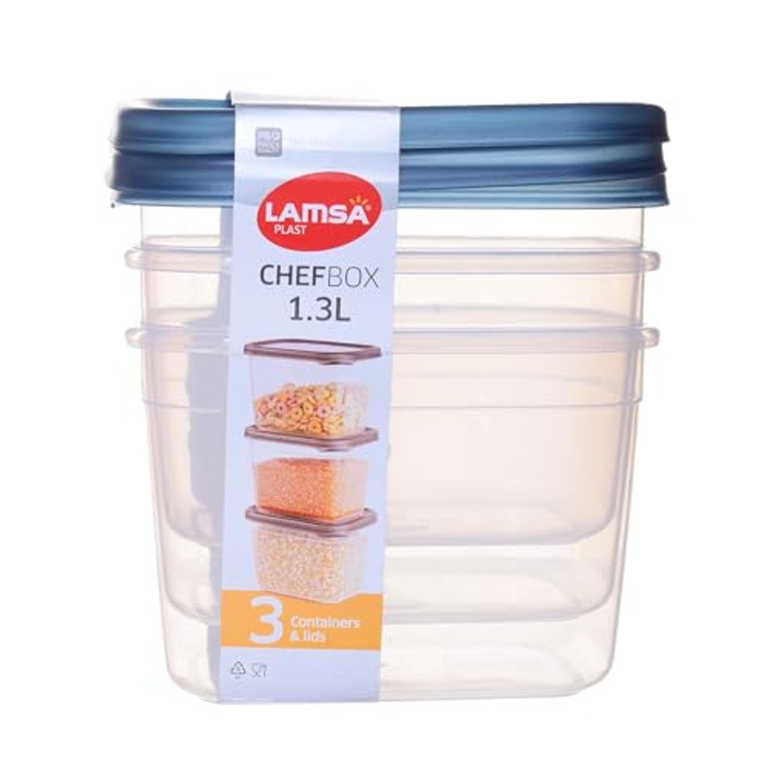 طقم علب حفظ الطعام بلاستيك 3 قطع سعة 1.3 لتر – أزرق