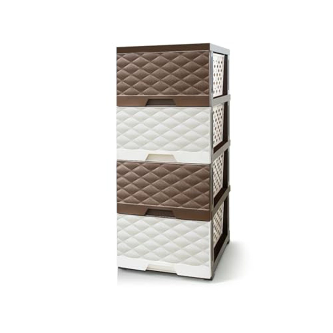 وحدة أدراج بلاستيك برايم 4 أدوار من الوطنية - أبيض*بني