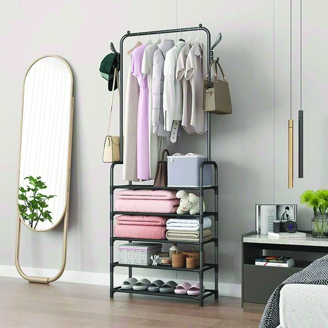 منظم ملابس و أحذية - 5 طبقات - أسود