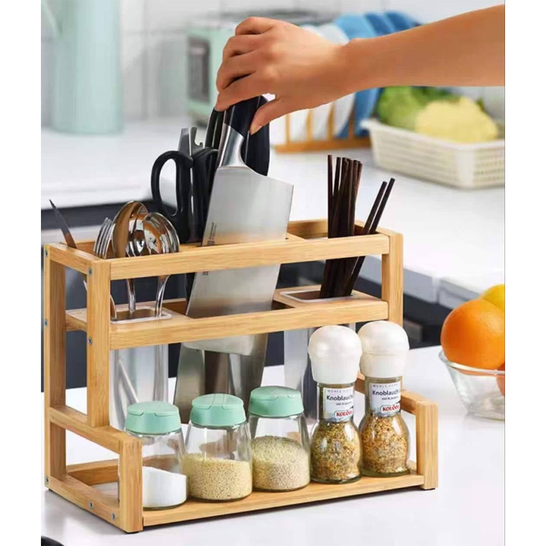 منظم معالق و شوك وحامل سكاكين خشبي