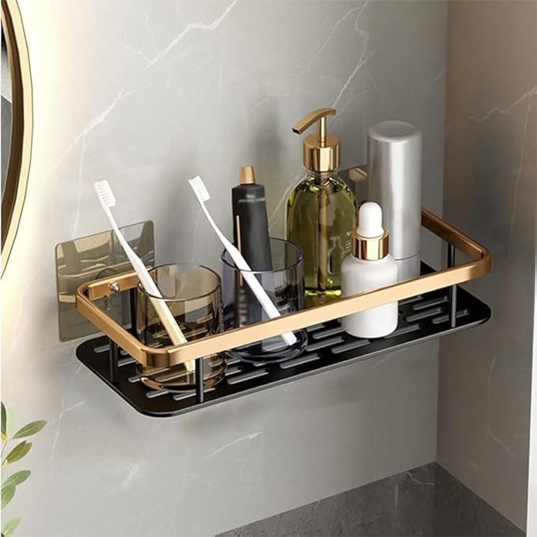 رف معلق للمطبخ والحمام - ذهبي