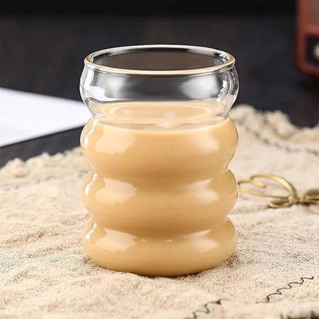 كوب زجاجي مموج للمشروبات الساخنة والمثلجة - 500 مل