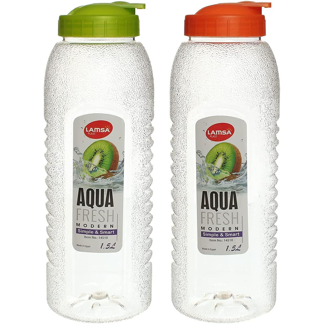 زجاجة مياه بلاستيك اكوا فريش من لمسة بلاست - قطعتين - 1.5 لتر
