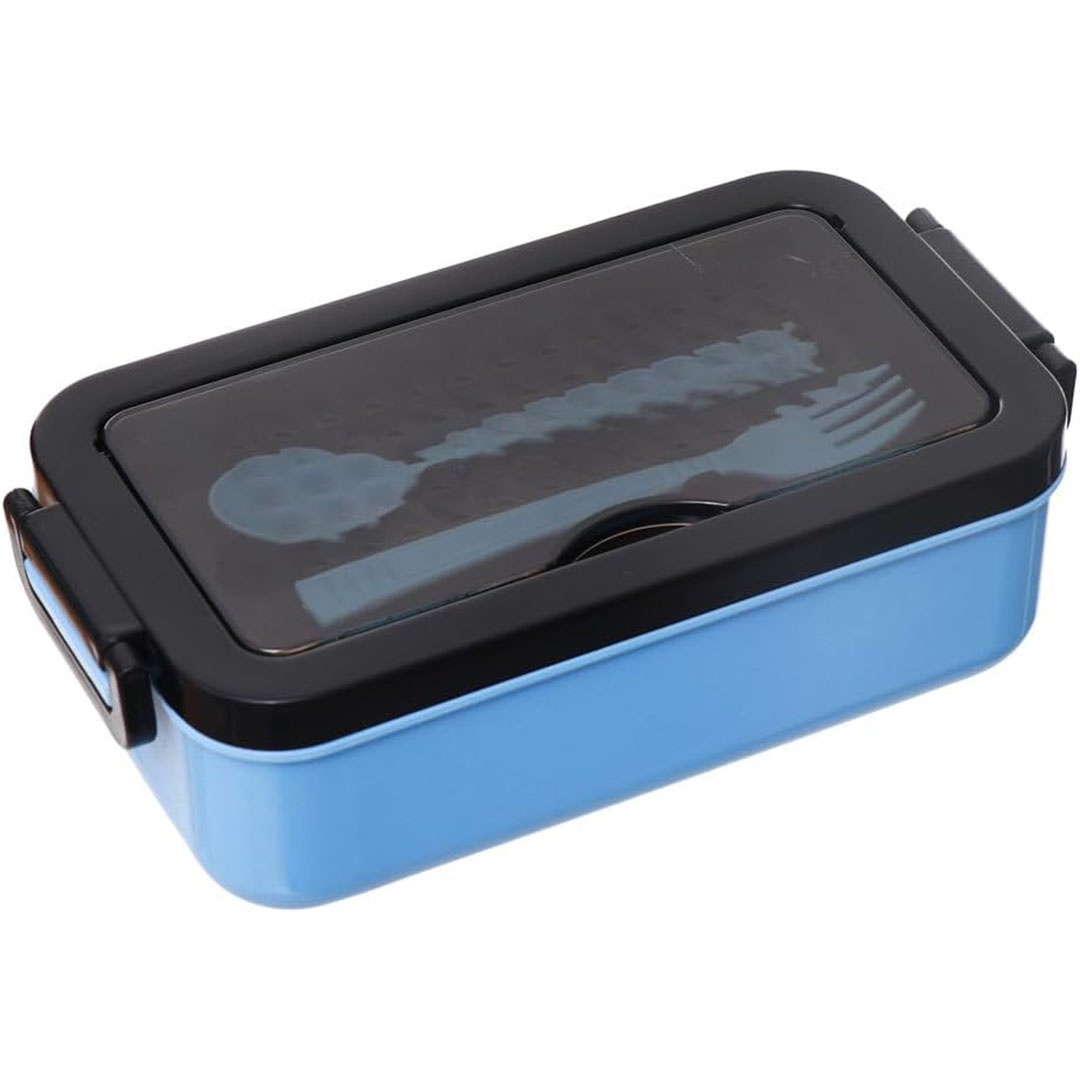 لانش بوكس بلاستيك محكم الاغلاق مع ملعقة وشوكة - بيبي بلو - 12*21*7 سم