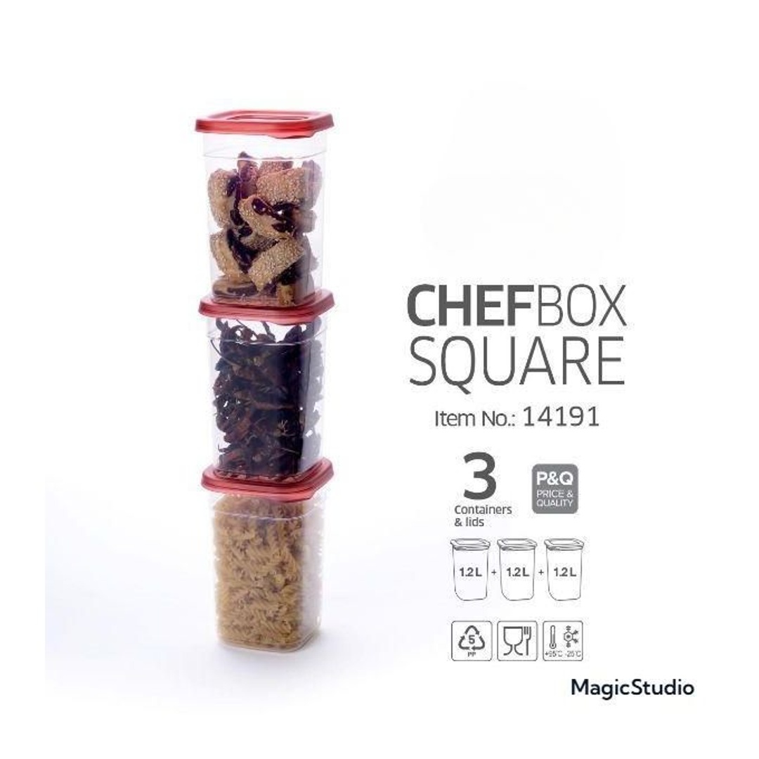 طقم علب تخزين الطعام شيف بوكس المربعة - 3 قطع - 1.2 لتر