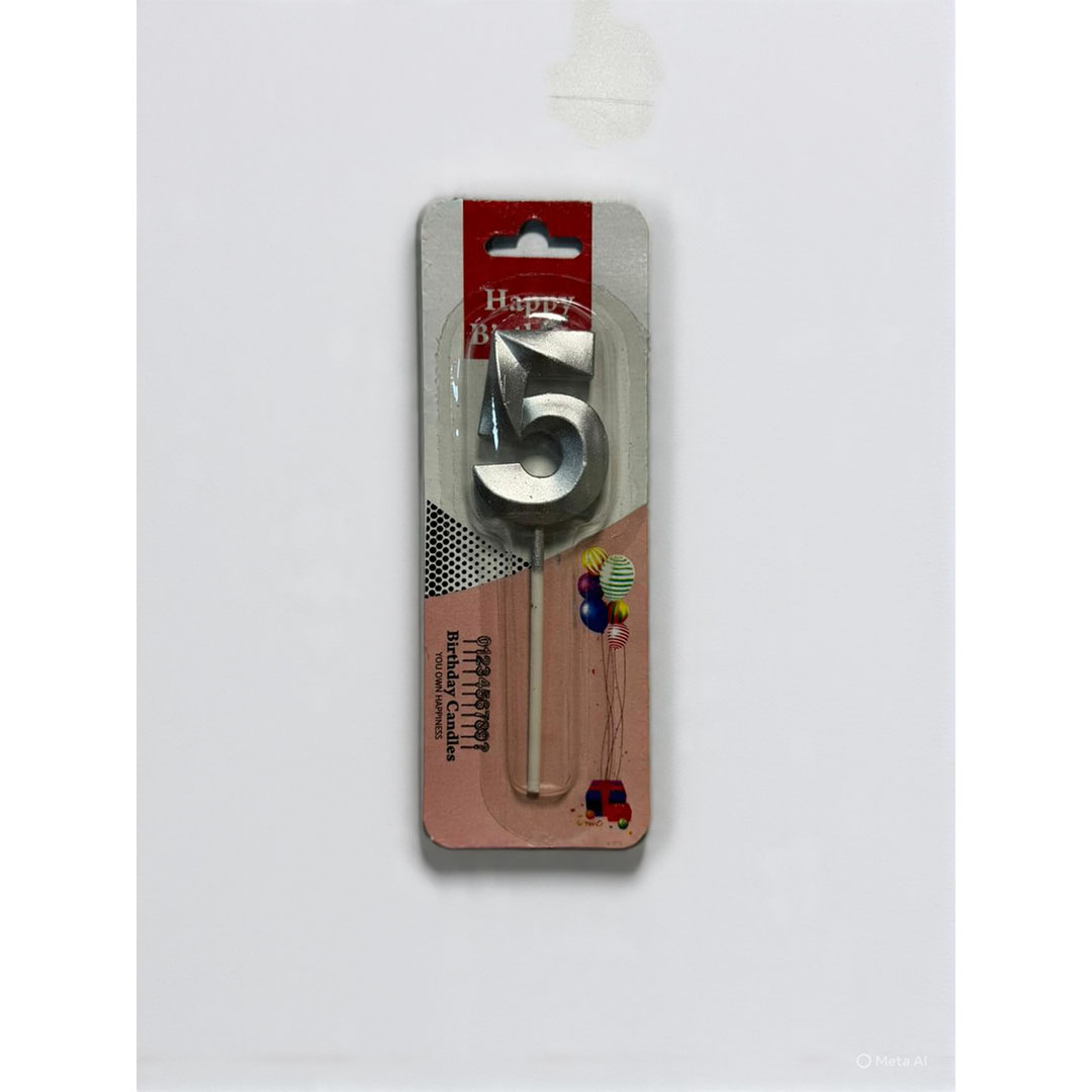 شمعة اعياد ميلاد صغيرة رقم 5 - فضي - RAM16-335