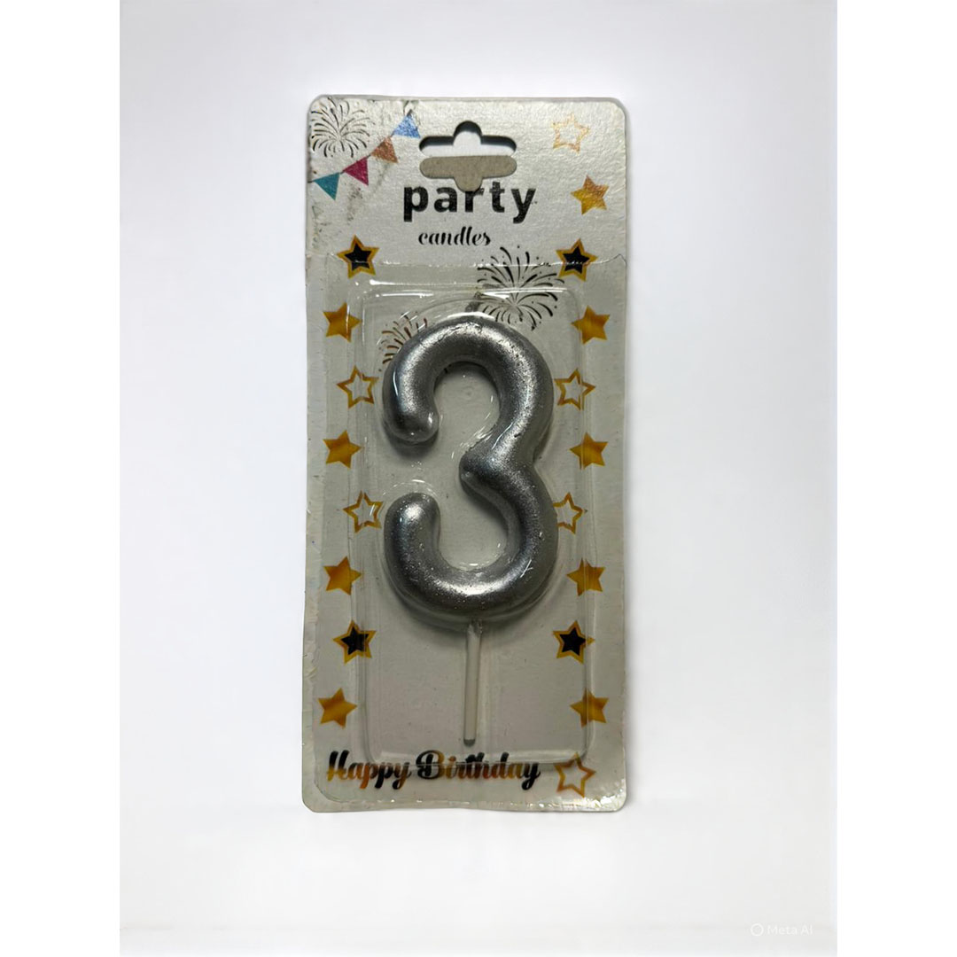 شمعة اعياد ميلاد كبيرة رقم 3 - فضي - RAM16-353