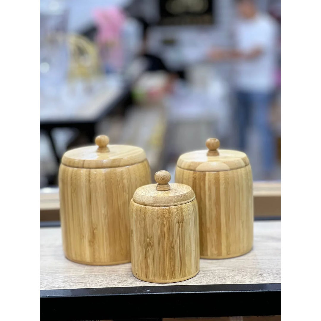 طقم برطمانات للمطبخ خشبي - 3 قطع