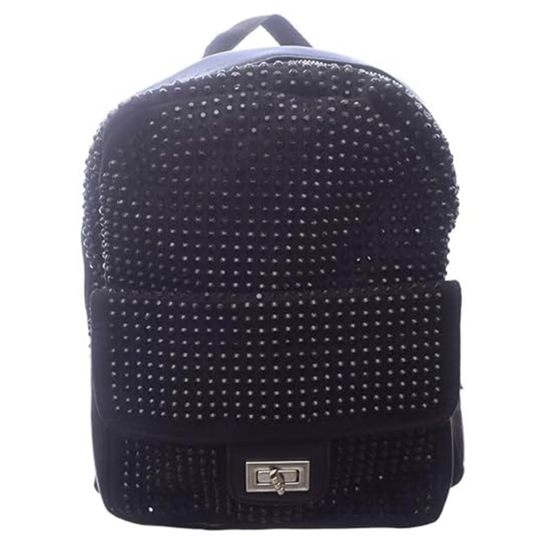 شنطة ظهر جلد شمواه للنساء ستراس - أسود - v-1214-1