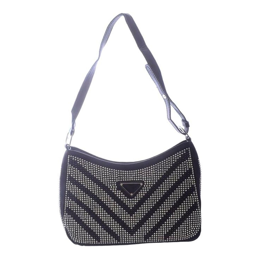 شنطة كروس شمواه للنساء ستراس - أسود/فضي - RM 129