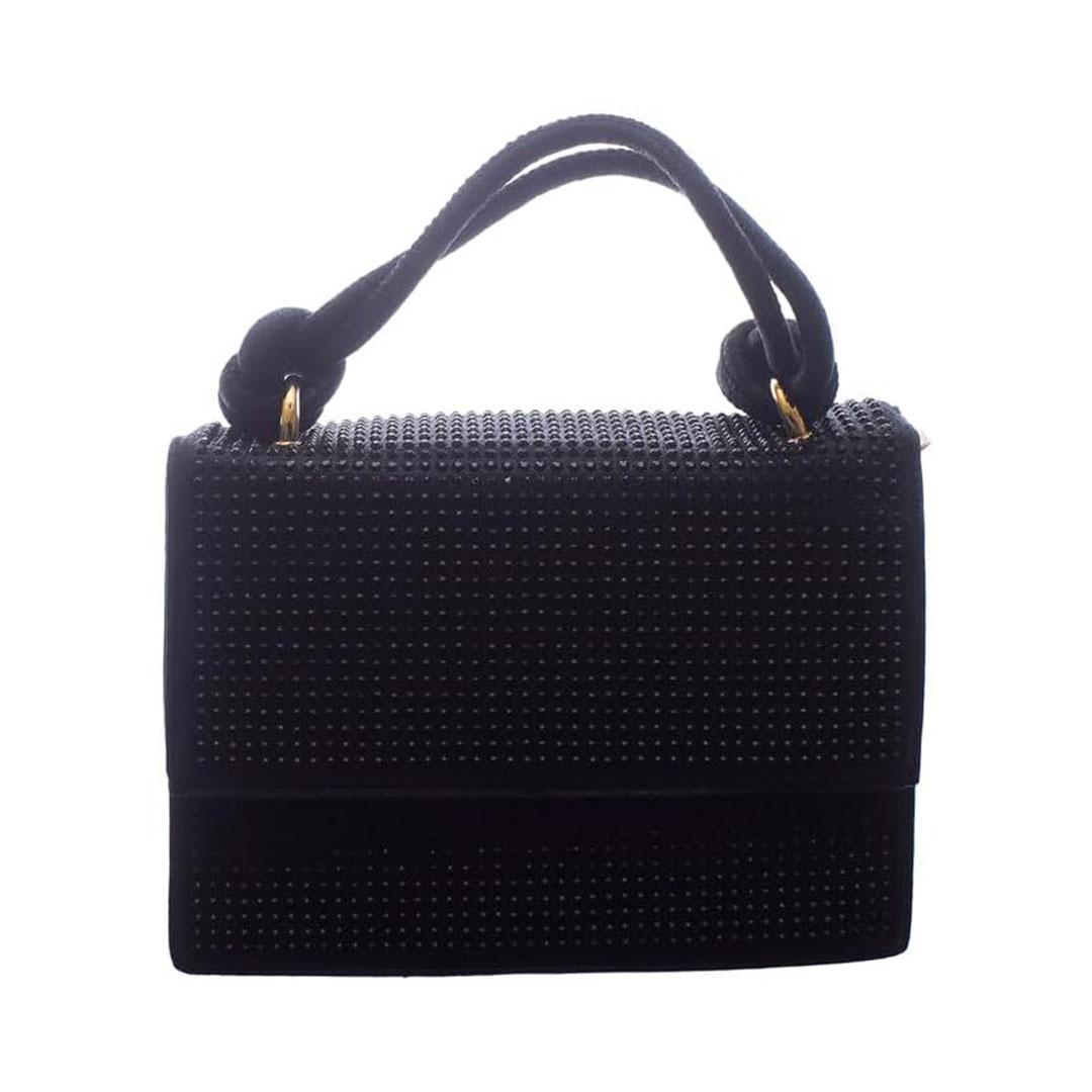 شنطة كروس من الجلد مزينة بفصوص للنساء - أسود - RM 101