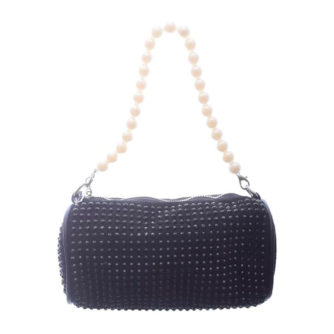 شنطة كروس شمواه للنساء ستراس - أسود/فضي - RM 130