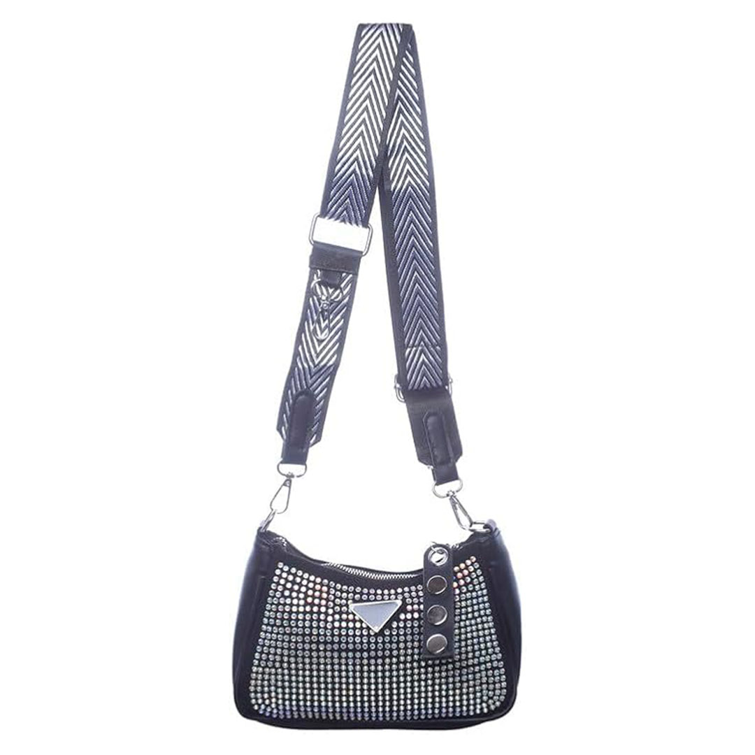 شنطة كروس شمواه للنساء ستراس - أسود/فضي - 205-1