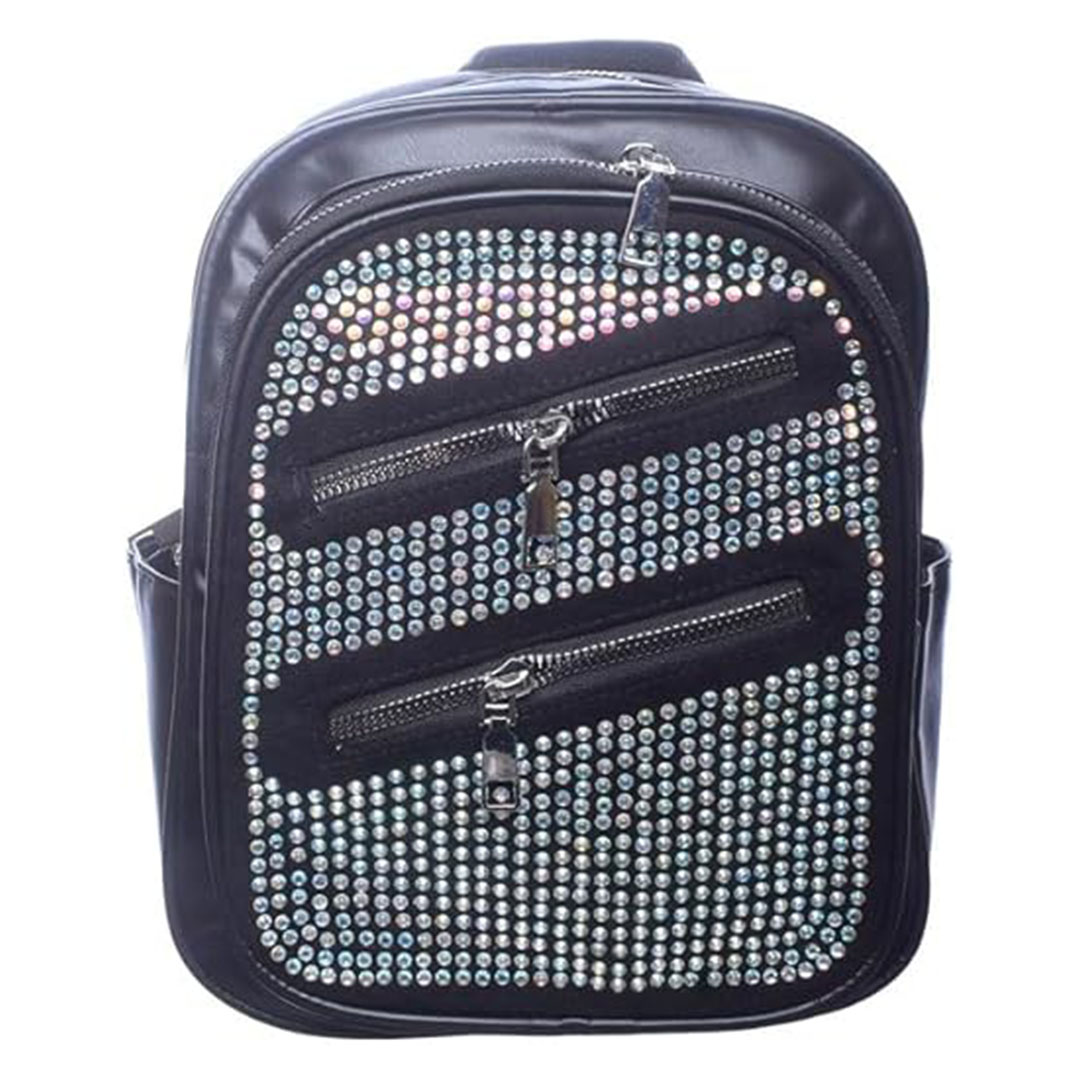 شنطة ظهر من الجلد مزينة بفصوص للنساء - أسود - 9670-2