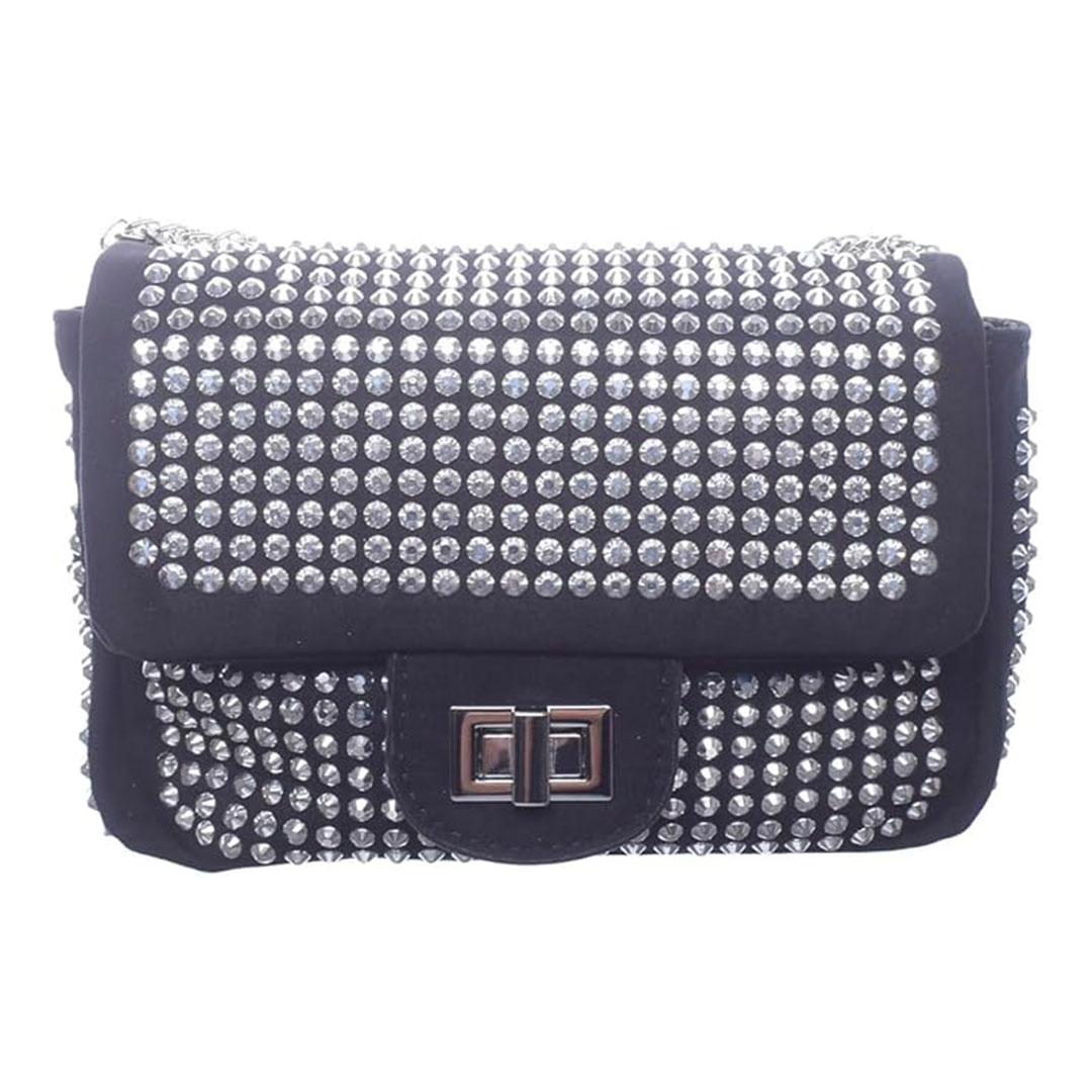 شنطة كروس شمواه للنساء ستراس - أسود/فضي - 2011-1