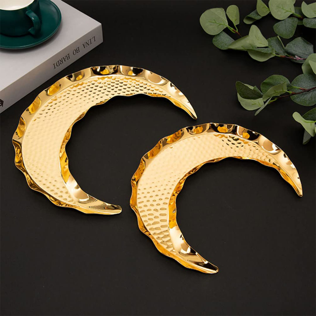 طبق شكل هلال - 3 قطع - ذهبي