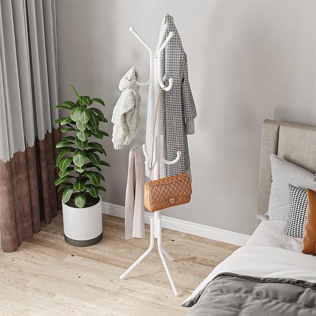 معاطف قائم بذاته شديد التحمل- حامل معاطف معدني عملي مع 6 خطافات