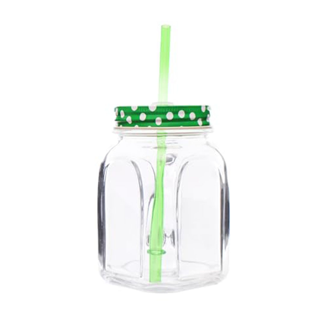 مج بشكل برطمان بغطاء وشاليموه - أخضر - 450 مل