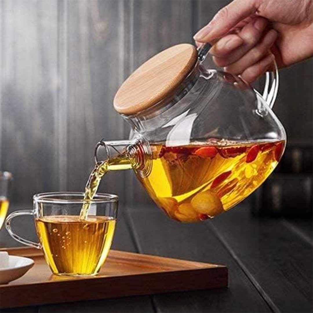 إبريق زجاجي بغطاء خشبي - 1000 مللي