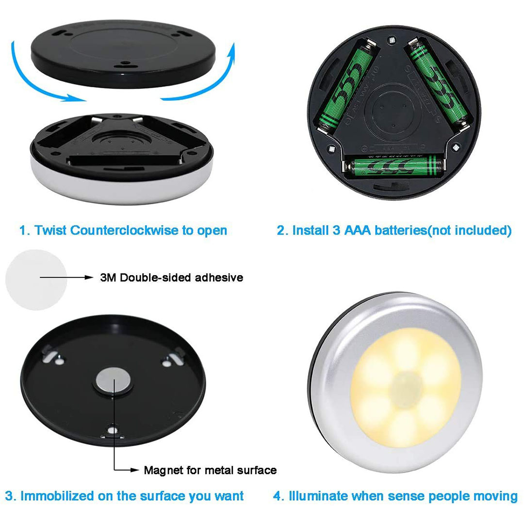 مصباح استشعار الحركة بالبطاريات - 6 قطع
