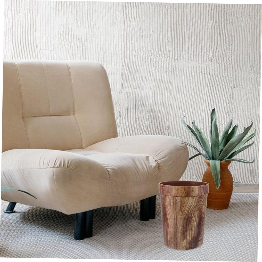 سلة مهملات خشبية بتصميم ريفي - بني